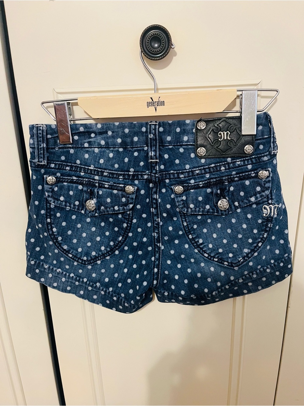 Miss Me Blue Polka Dot Denim Shorts - Picture 2 of 4